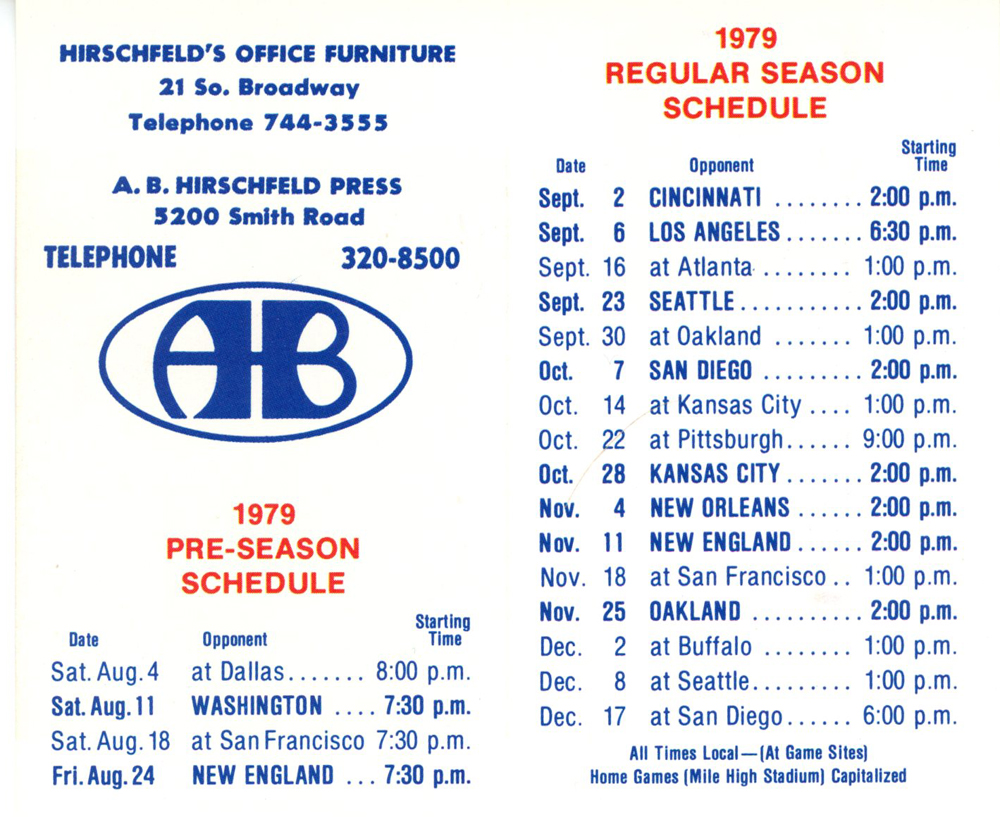 Denver Broncos 1979 Pocket Schedule