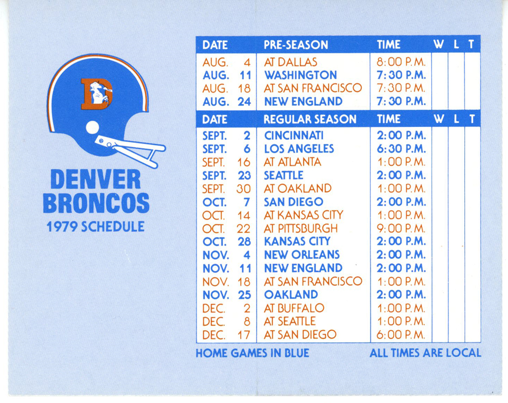 Denver Broncos 1979 Pocket Schedule