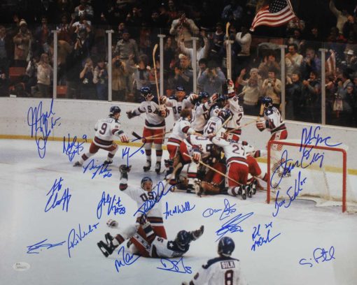1980 USA Hockey Team 16x20 Photo Miracle On Ice 19 Sigs Craig Eruzione 25635 JSA