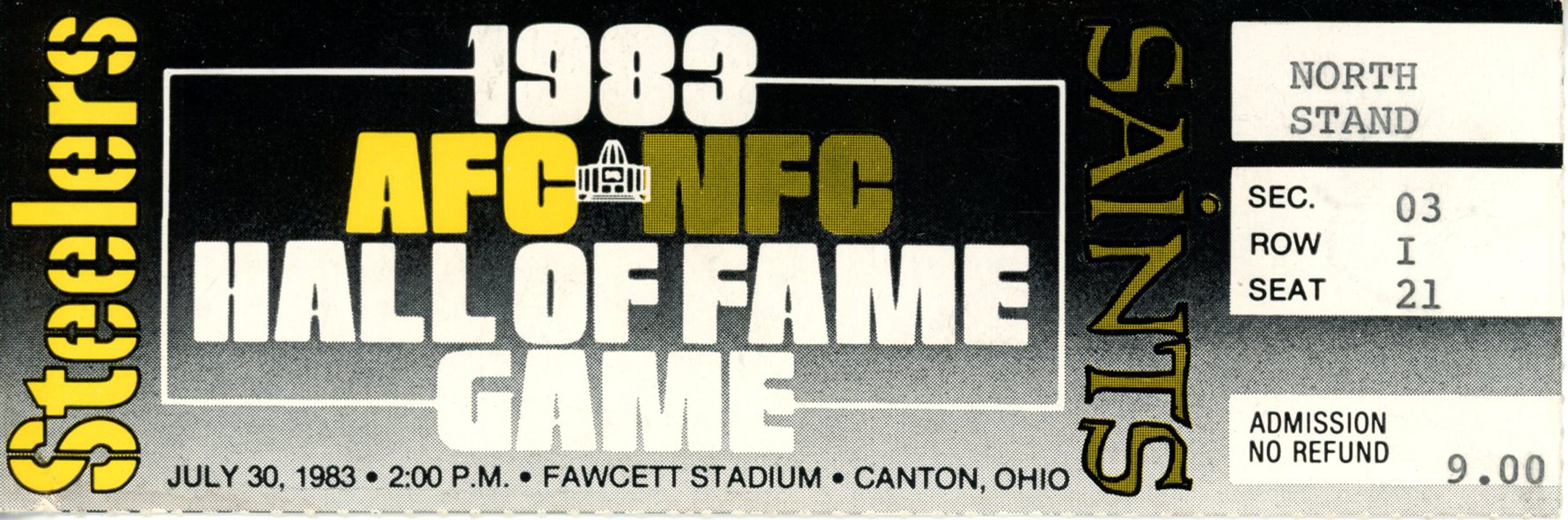 1983 Hall Of Fame Game Ticket Pittsburgh Steelers vs New Orleans Saints