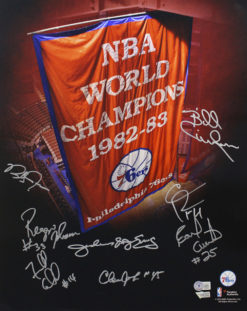 1983 Philadelphia 76ers Champions Signed 16x20 Photo 8 Sigs Erving FAN BAS