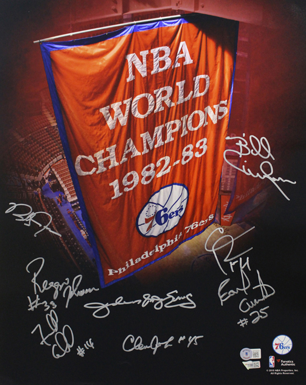 1983 Philadelphia 76ers Champions Signed 16x20 Photo 8 Sigs Erving FAN BAS