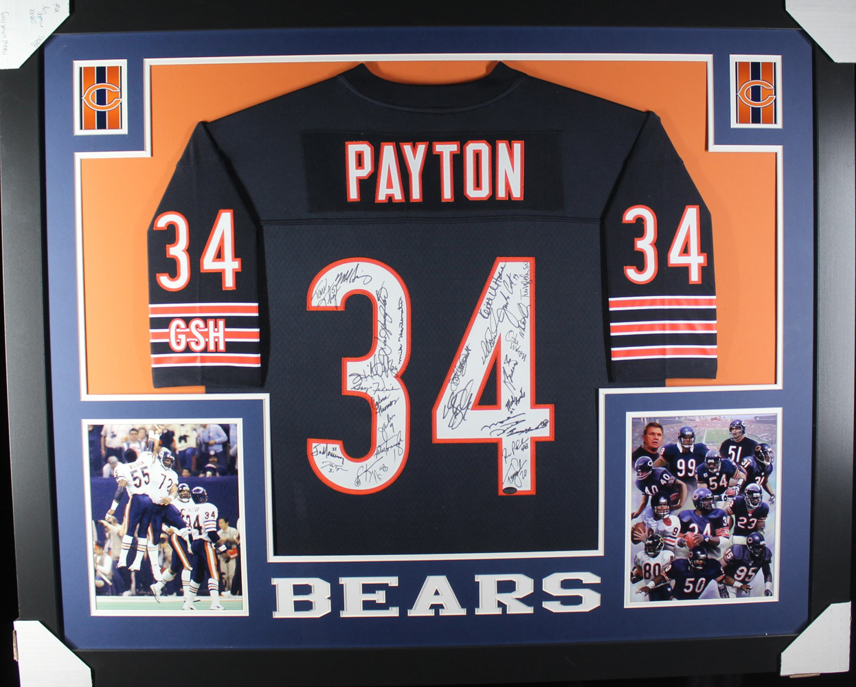 1985 Bears Autographed/Signed Pro Style Framed Blue XL Jersey Beckett
