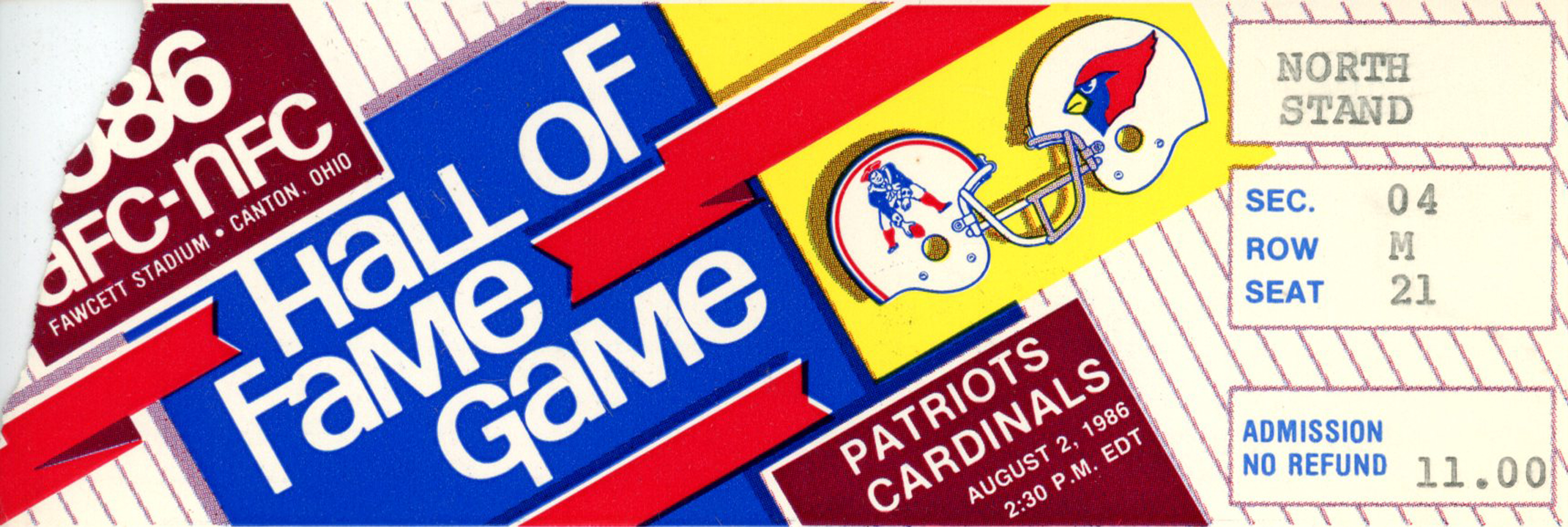 1986 Hall Of Fame Game Ticket New England Patriots vs Phoenix Cardinals