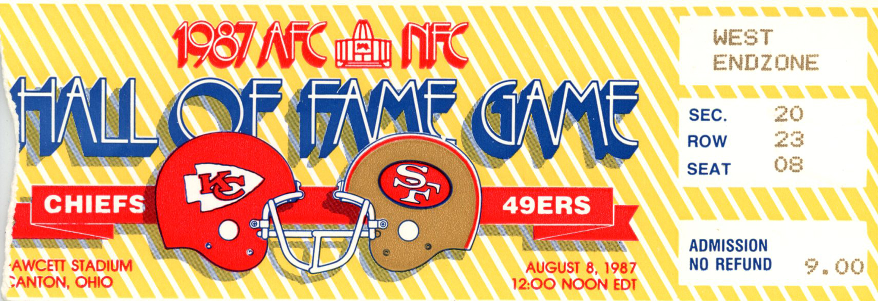 1987 Hall Of Fame Game Ticket Kansas City Chiefs vs San Francisco 49ers
