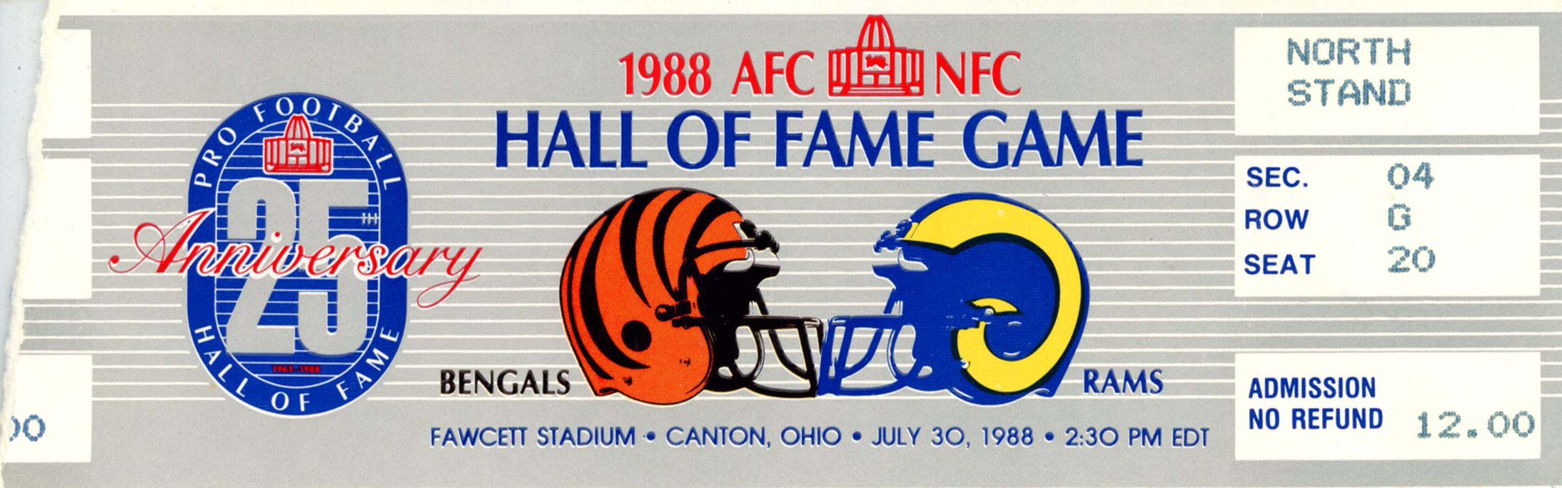 1988 Hall Of Fame Game Ticket Cincinnati Bengals vs Los Angeles Rams