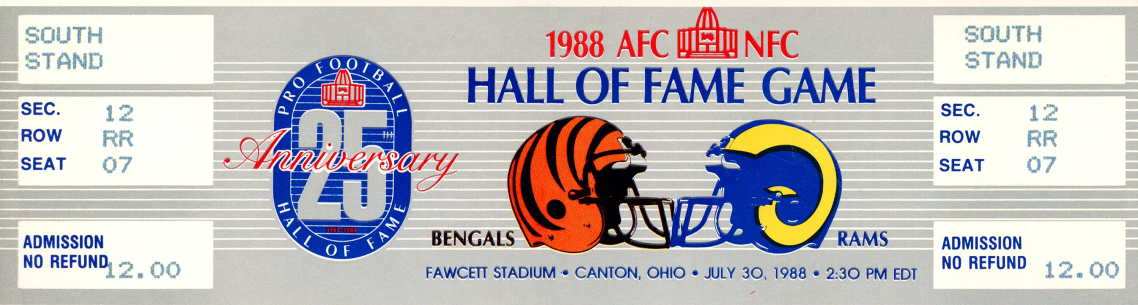 1988 Hall Of Fame Game Ticket Cincinnati Bengals vs Los Angeles Rams