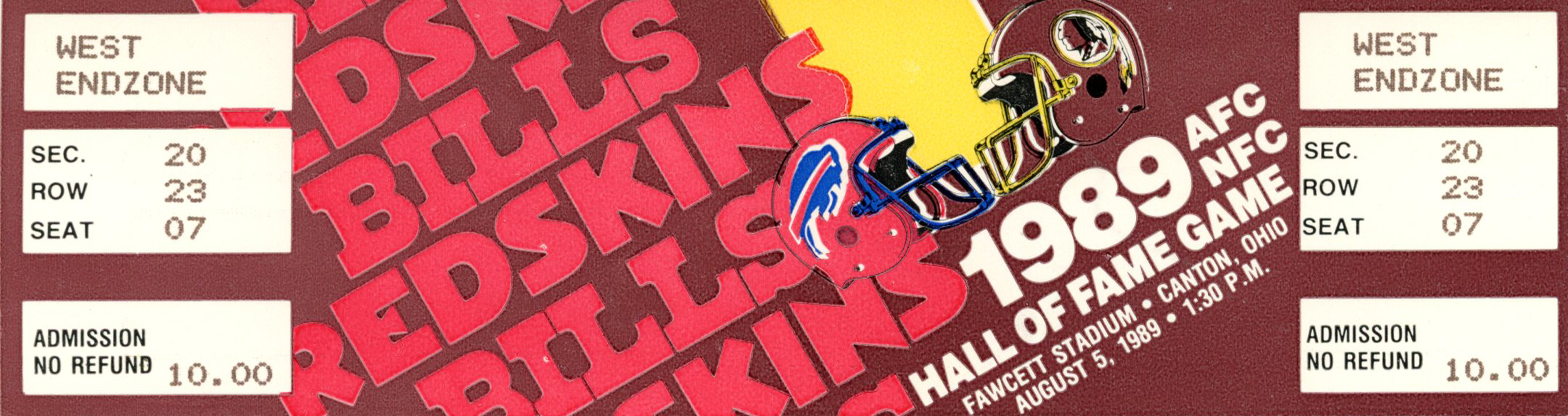 1989 Hall Of Fame Game Ticket Buffalo Bills vs Washington Redskins