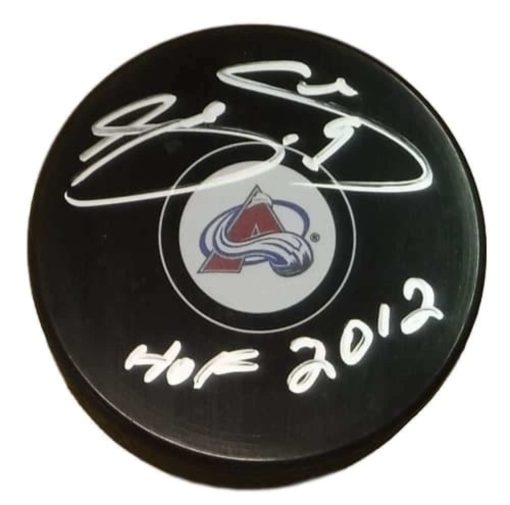 Joe Sakic Autographed Colorado Avalanche NHL Logo Puck HOF 2012 BAS 19935
