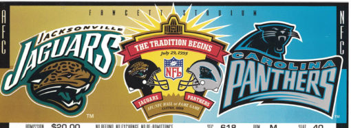 1995 NFL Hall Of Fame Game Commemorative Ticket Panthers vs Jaguars 32235