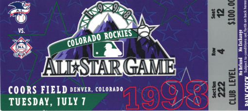 1998 MLB All Star Game Ticket At Coors Field 20395