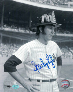 Sparky Lyle Autographed New York Yankees 8x10 Photo Fireman Helmet SGC 20019