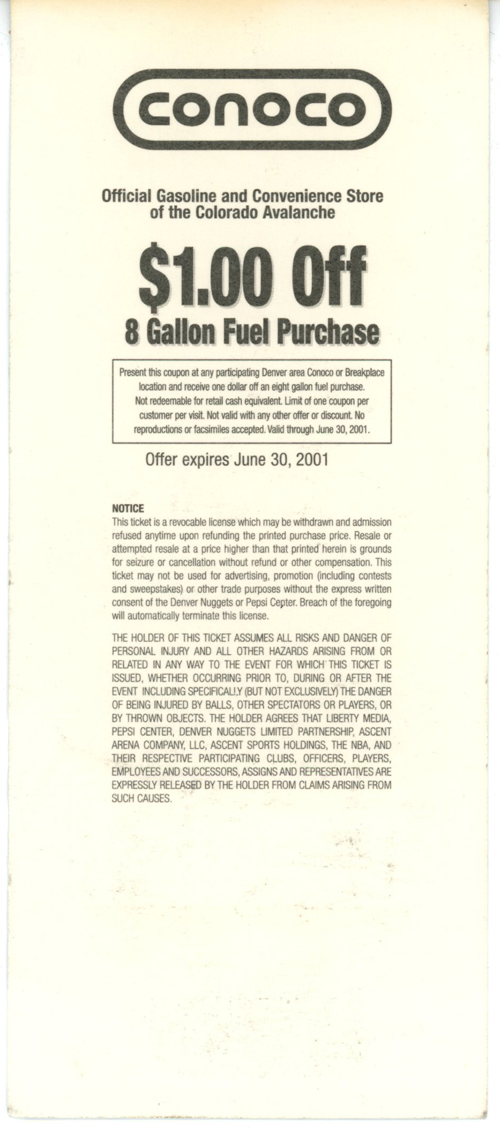 2001 Stanley Cup Finals Game 1 Ticket Stub Avalanche vs Devils Denver