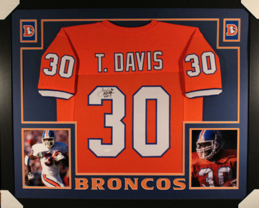 Terrell Davis Autographed Denver Broncos Framed Orange XL Jersey JSA 20160