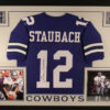 Roger Staubach Autographed/ Signed Dallas Cowboys Framed Blue Jersey JSA 20192