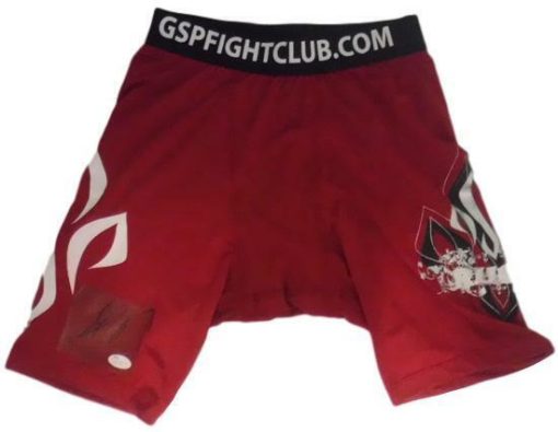 GEORGES ST PIERRE AUTOGRAPHED/SIGNED MMA UFC RED RUSH TRUNKS 20197 JSA