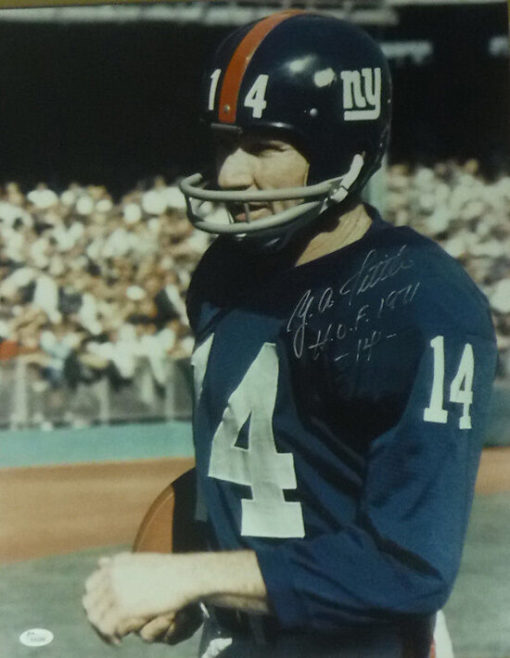 YA TITTLE AUTOGRAPHED/SIGNED NEW YORK GIANTS 16X20 PHOTO HOF 20401 JSA K45286