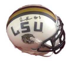 Derrius Guice Autographed/Signed LSU Tigers Schutt Mini Helmet JSA 20726