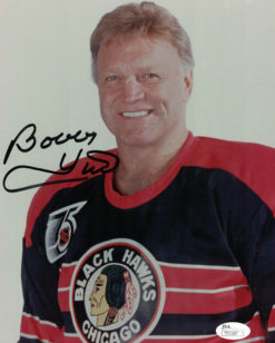 BOBBY HULL AUTOGRAPHED/SIGNED CHICAGO BLACKHAWKS 8X10 PHOTO POSED 20729 JSA