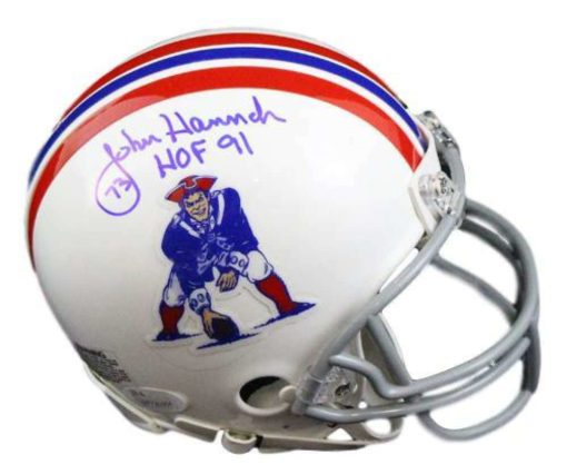 John Hannah Autographed New England Patriots TB Mini Helmet HOF JSA 21037