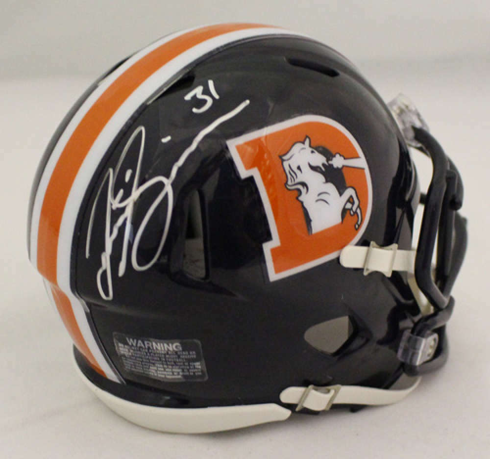 Justin Simmons Autographed Denver Broncos Color Rush Mini Helmet JSA