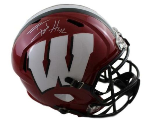 TJ Watt Autographed/Signed Wisconsin Badgers Red Speed Replica Helmet JSA 21218