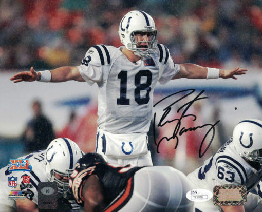 Peyton Manning Autographed Indianapolis Colts 8x10 Photo Rain JSA 21246