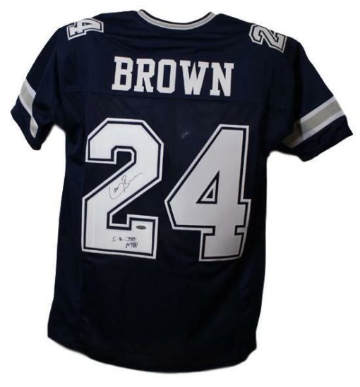 Larry Brown Autographed Dallas Cowboys Blue XL Jersey SB MVP Tristar 21357