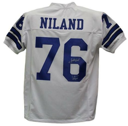 John Niland Autographed Dallas Cowboys White XL Jersey SB VI Champ 21373
