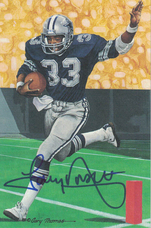 Tony Dorsett Autographed Dallas Cowboys Goal Line Art Card Blue JSA 21428