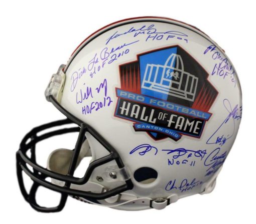Hall of Fame NFL Signed Proline Helmet 18 Sigs Sanders Rice Faulk BAS 21497