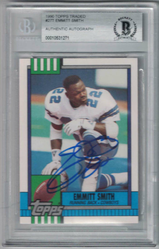 Emmitt Smith Autographed Dallas Cowboys 1990 Topps Rookie Trading Card BAS 21667