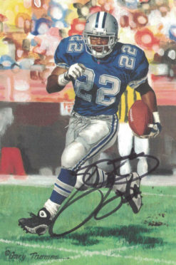 Emmitt Smith Autographed/Signed Dallas Cowboys Goal Line Art Card Black 21669