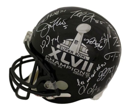 2012 Baltimore Ravens Team Signed Replica SB XVLII Helmet 26 Sigs JSA 21726