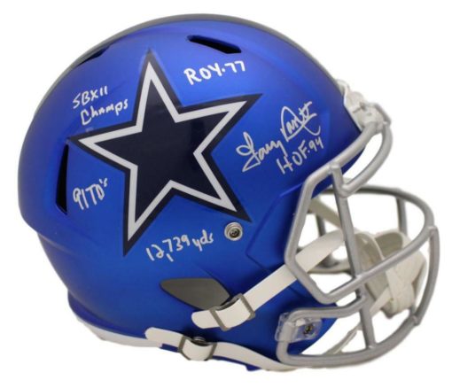 Tony Dorsett Autographed Dallas Cowboys Blaze Replica Helmet 5 Insc JSA 21888