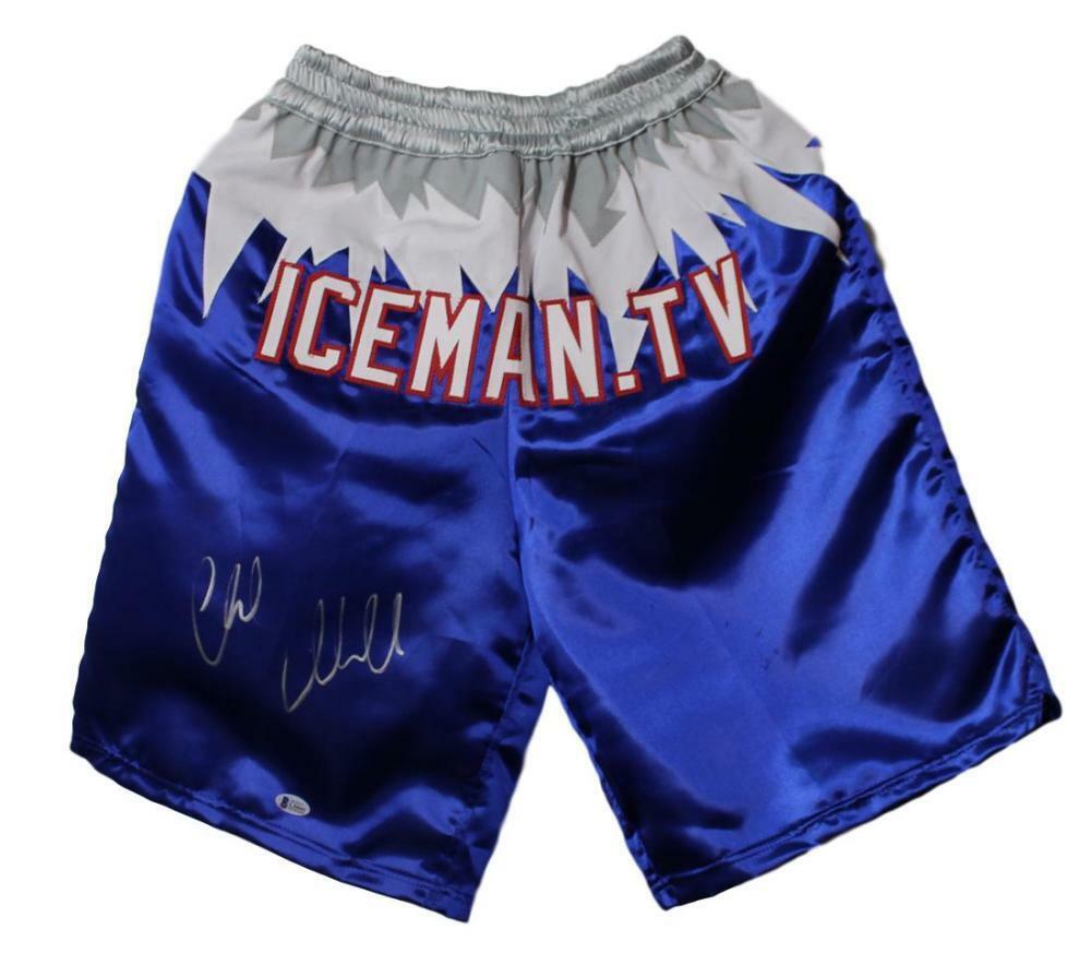 Chuck Liddell Autographed/Signed UFC MMA Blue Iceman Trunks BAS 22058