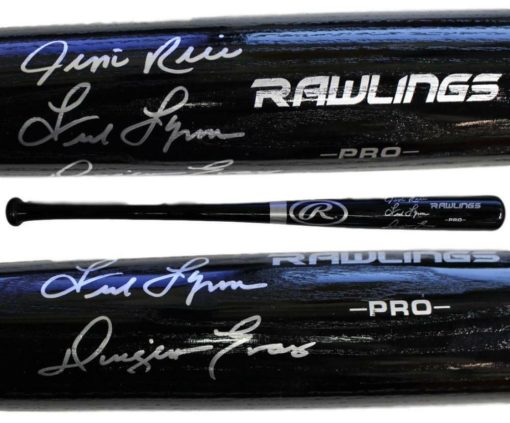 Boston Red Sox Outfield Autographed Black Bat Rice Lynn & Evans JSA 22232