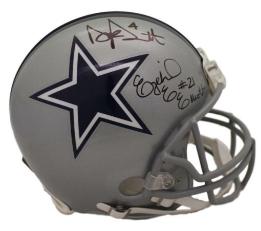 Ezekiel Elliott & Dak Prescott Signed Dallas Cowboys Proline Helmet BAS 22251