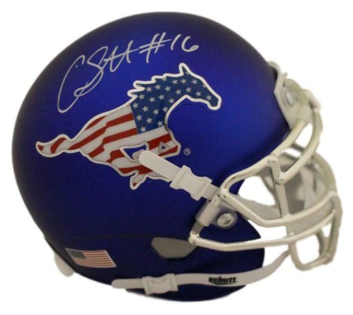 Courtland Sutton Autographed SMU Mustangs Blue Schutt Mini Helmet JSA 22330