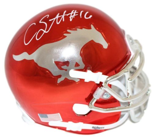 Courtland Sutton Autographed SMU Mustangs Red Schutt Mini Helmet JSA 22331