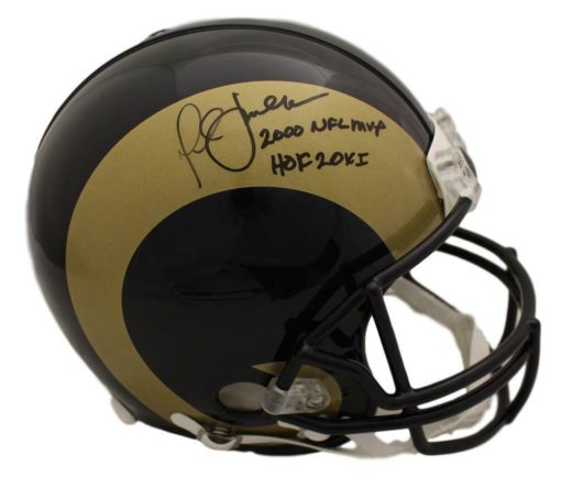 Marshall Faulk Autographed/Signed St Louis Rams Proline Helmet 2 Insc BAS 22361