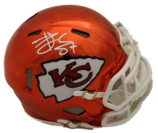 Travis Kelce Autographed/Signed Kansas City Chiefs Chrome Mini Helmet BAS 22484
