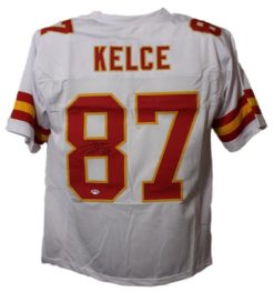 Travis Kelce Autographed Kansas City Chiefs Size XL White Jersey BAS 22490