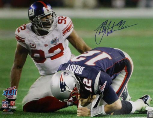 Michael Strahan Autographed New York Giants 16x20 Photo vs Brady JSA 22504 PF
