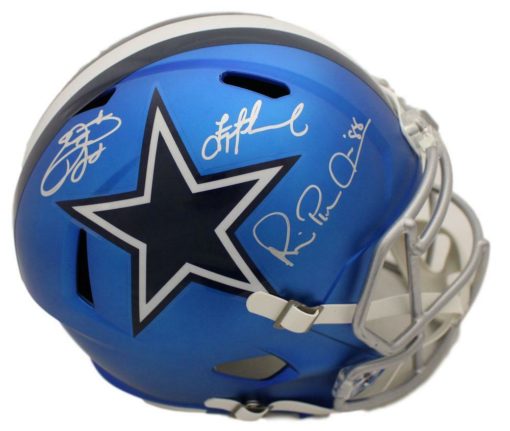 Dallas Cowboys Triplets Autographed Blaze Helmet Aikman Emmitt Irvin BAS 22553