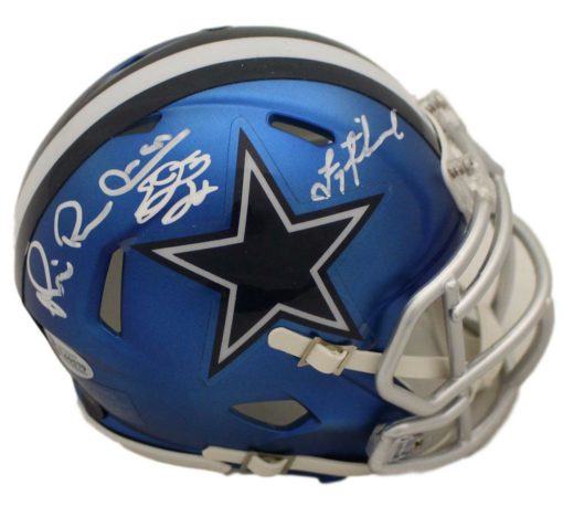 Dallas Cowboys Triplets Signed Blaze Mini Helmet Aikman Irvin Emmitt BAS 22555