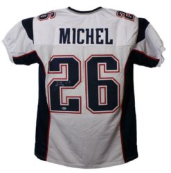 Sony Michel Autographed/Signed New England Patriots White XL Jersey BAS 22631