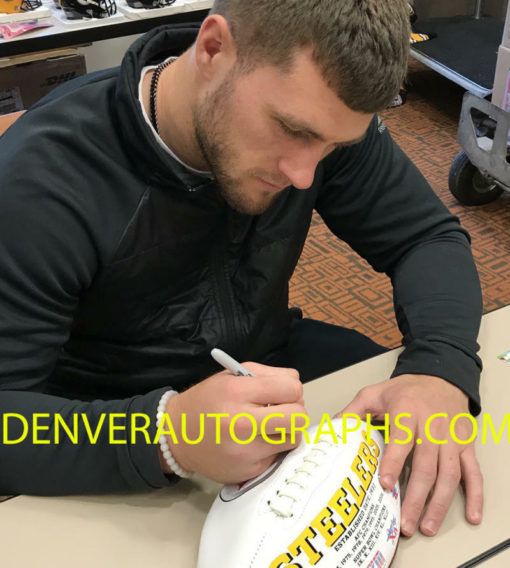 TJ Watt Autographed/Signed Pittsburgh Steelers White Logo Football PSA/DNA 22707