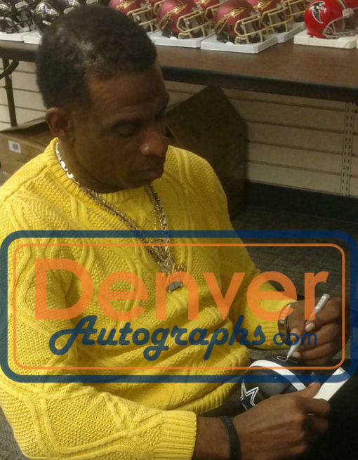 Deion Sanders Autographed/Signed Dallas Cowboys Black Mini Helmet BAS 22737