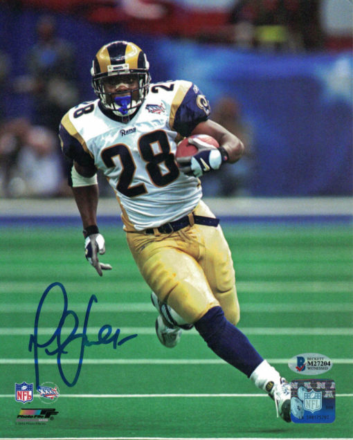 Marshall Faulk Autographed Los Angeles Rams 8x10 Photo SB XXXVI BAS 22748 PF